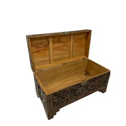 Camphor wood blanket box with oriental carvings