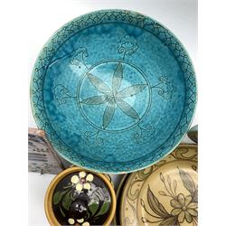 Portuguese pottery plate decorated with flowers D30cm, two other Portuguese plates and other pottery items (12)