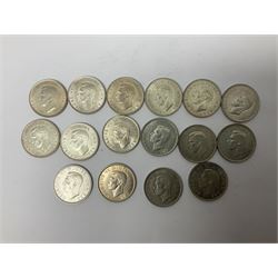 Sixteen King George VI halfcrown coins, dated two 1937, two 1938, three 1939, 1940, 1941, two 1942, 1943, 1944, two 1945 and 1946 (16)