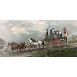 C R Stock (British 19th century) after T Walsh (British 19th century): 'Three Minutes to Spare' and 'We Shall do it Easily' - Dodson's Coaching Incidents, pair aquatints with hand-colouring pub. 1881, 44cm x 79cm (2)