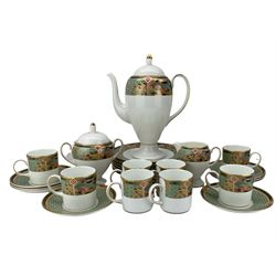 Wedgwood Samarkhand coffee set comprising eight cups and saucers, eight large plates 20cm, coffee pot, two handled sugar bowl and cover and cream jug (27)