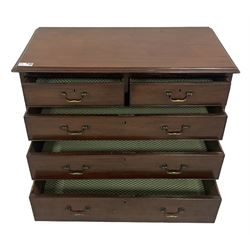 19th century mahogany chest, rectangular moulded top, fitted with two short over three long graduating cock-beaded drawers, bracket feet