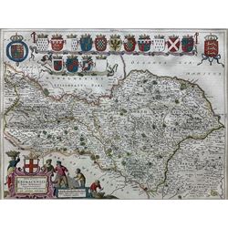 Johannes (Joan) Blaeu (Dutch 1596-1673): 'Ducatus Eboracensis Pars Borealis' - the North Riding of Yorkshire, engraved map with hand-colouring pub. c.1663 with North Riding book plate verso 39cm x 51cm
