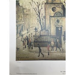 After Laurence Stephen Lowry R.A. (British 1887-1976): 'St Luke's Church', limited edition colour lithograph blind stamped and numbered 411/1500 in pencil 52cm x 38cm (unframed)