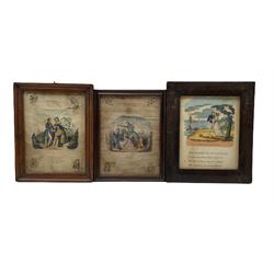 Three early 19th century framed Valentine cards, one double glazed with a hand-written verse to  one side and a hand-coloured engraving to the other by J.L. Marks, London, another similar by J.L. Marks and another by J. Paul and Co. printers, from the Stonegate, York, Townhouse of the Knowles Family (3)