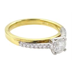 18ct gold single stone dimaond ring, with diamond set shoulders, hallmarked, principle diamond approx 0.50 carat