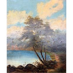 C. Willis Pryce (British 1866 - 1948): River Lanscape, oil on canvas signed, B. Peel: River Lanscape, oil on board signed, J. R. Nunting: Lake and Tree Lanscape, oil on panel, signed verso, max 30cm x 25cm (3)