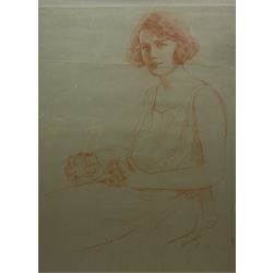Samuel Warburton RMS (British 1874-1938): Portrait of a Seated Lady, sanguine chalk and pastel signed and dated 1923, 70cm x 51cm