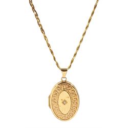 9ct gold oval diamond locket pendant necklace, hallmarked