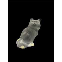 Lalique frosted glass seated model of 'Heggie Cat', engraved Lalique France to base, H8.5cm 