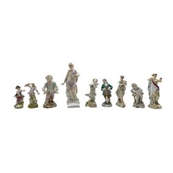 19th century KPM Berlin porcelain figure of Venus H17cm, German porcelain figure of a young boy holding two birds, two Rudolstadt Volkstedt porcelain figures and others 
