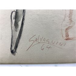 Sergio Salvagnini (Italian 1918-2008): 'Studies of Forms' charcoal and pencil studies of dancers, signed and dated 1965, 52cm x 36cm