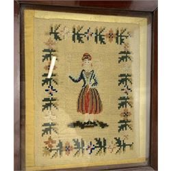 19th century petit point needlework panel of a Greek dancer 24cm x 18cm in mahogany frame
