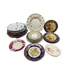 Royal Crown Derby 'Royal Antoinette' plate, three Noritake plates decorated in the Camel and Desert scene, two Aynsley tea plates and other plates 