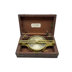 19th century brass miners dial by Troughton & Sons, London, with silvered dial, in original mahogany box with label, dial D14cm 