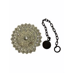 Cast iron ceiling rose of concentric floral design together with a ball and chain 