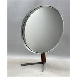 1960's Durlston Designs tripod vanity mirror, adjustable circular mirror plate with white coated steel frame and teak support, labelled verso, H44.5cm 
