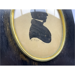 R Kipps - Pair of 19th century silhouette profile portraits of a lady and gentleman with gilt highlights each signed and dated 1841 and in ebonised frames, image size 10cm x 7cm 