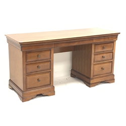 Barker and Stonehouse - cherry wood twin pedestal dressing table/desk, fitted with nine drawers, W153cm, H76cm, D55cm