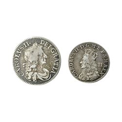 Charles II maundy milled coinage comprising an undated halfgroat and a 1683 silver three pence coin (2) 