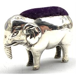Early 20th Century novelty pin cushion in the form of an elephant L6cm, marks rubbed but possibly by Adie & Lovekin