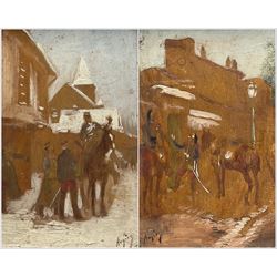Circle of Jean Baptiste Edouard (French 1848-1912): The Siege of Paris, pair 19th century oil sketches on panel indistinctly signed 12cm x 8cm (2)