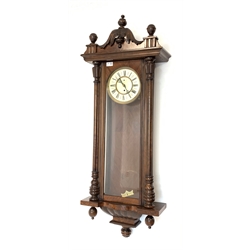  19th century mahogany Vienna style wall clock, (H122cm) together with another Vienna style wall clock, (H119cm)  