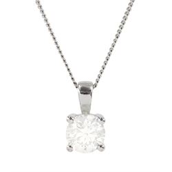 18ct white gold single stone round brilliant cut diamond pendant necklace, diamond approx 1.15 carat
