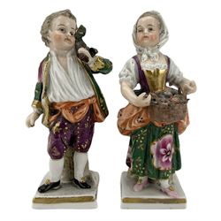Pair of 19th century Samson of Paris male and female rustic figures on square bases with gold anchor mark H10cm (2)