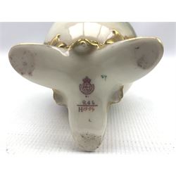 Early 20th century Royal Worcester pot pourri vase and cover, ovoid form body with pierced cover and floral finial, hand painted with roses, unsigned, upon three splayed suppots, puce printed marks beneath including shape number 245 and date code for 1917, H19cm (a/f)
