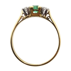 18ct gold three stone emerald and diamond ring 