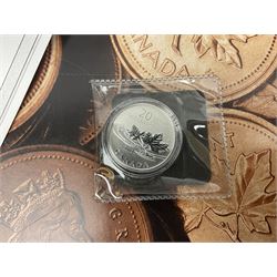 Thirteen Royal Canadian Mint fine silver twenty dollar coins, some in card folders