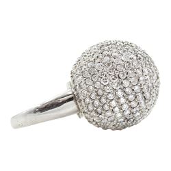 Palladium diamond disco ball ring, hallmarked total diamond weight 15.00 carat