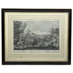 Bernard Baron (French 1696-1762) after John Wootton (British c.1686-1764): 'The Chase' and 'The Hounds at Fault', pair engravings c.1726 sold by Thomas Bowles in St. Pauls Church Yard together with William Pritchard (British 18th century) after Peter Tillemans (Flemish c.1684-1734): 'A View of his Grace the Duke of Kingston's House at Thoresby with his Grace & attendants going a fetting', engraving pub. 1770 each 28cm x 43cm (3) 