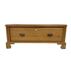 Waxed pine blanked chest, rectangular top fitted with single drawer, raised on bracket feet