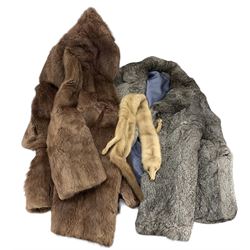 Musquash fur coat, a rabbit fur coat, and a mink stole (3)