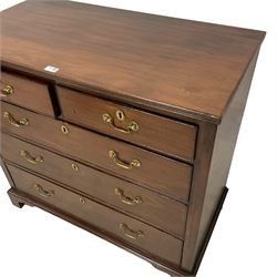 George III mahogany chest, rectangular top with moulded edge, fitted with two short over three long cock-beaded drawers, lower moulded edge over bracket feet