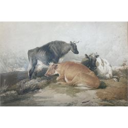 After Thomas Sidney Cooper (British 1803-1902): Cattle Resting on Riverbank, 19th century lithograph signed in the plate 21cm x 31cm