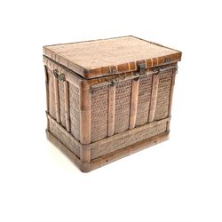 Chinese cane work and bamboo chest with hinged lid and carry handle to each end W65cm