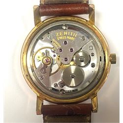 Zenith gold-plated and stainless steel gentleman's manual wind wristwatch, cal. 254, back case No, 122D338, on brown leather strap