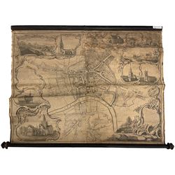 J Taylor (British 18th century) and Richard Benning (British 18th century): 'City of Hereford', very rare 18th century engraved map on rolled canvas backing pub. 1757, 68cm x 91cm (unframed)
