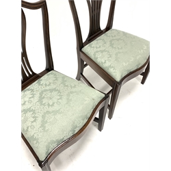 Pair of 19th century mahogany Chippendale style dining chairs, with pierced splats over drop in upholstered seat pads, serpentine fronts, raised on square tapered and moulded supports, W53cm
