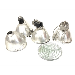 Three Philips industrial lights with large metal domed shades and various spares, D56cm