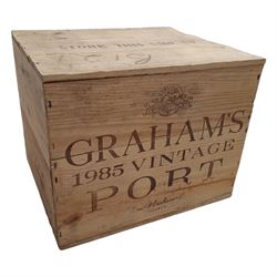Graham's 1985 vintage port, 75cl, twelve bottles, in original wooden crate