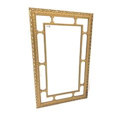 Ornate gilt framed wall mirror with beaded border and scrolled acanthus leaf  decoration to frame 53cm x 84cm