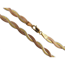 9ct tri-coloured gold weave necklace, approx 6.66gm