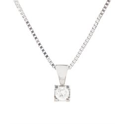 9ct white gold single stone round brilliant cut diamond pendant necklace, stamped, diamond approx 0.10 carat