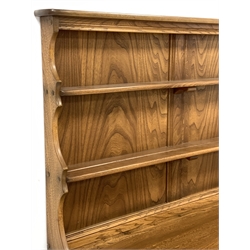 ercol golden dawn elm dresser, two heights plate rack, two drawers and two cupboards, W123cm, H161cm, D48cm
