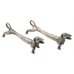 Pair of silver dachshund knife rests Sheffield 1967 Maker James Dixon & Sons