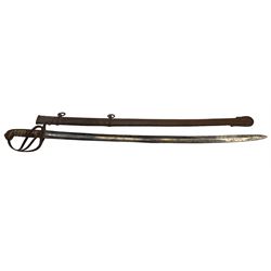 Officers sword with single edge blade , wooden grip, in scabbard, blade length 89cm